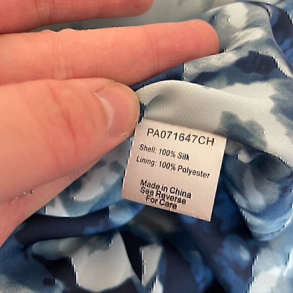 PARKER Nika Keyhole Dress Blue Floral Black Trim Sleeveless SILK Mini Fit Flare - Picture 6 of 12